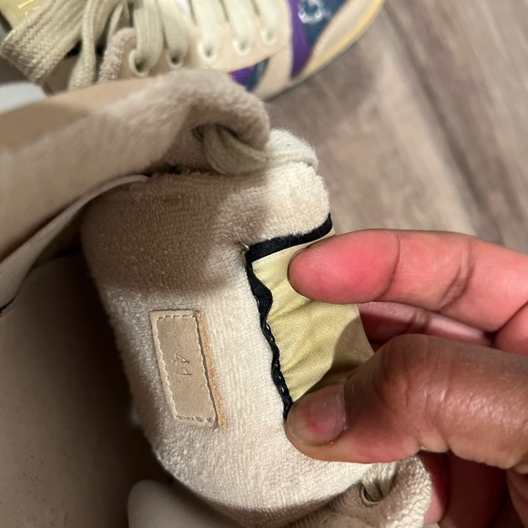 Gucci Style Beige and Purple Sneakers with Orange Stripes - Picture 5 of 6